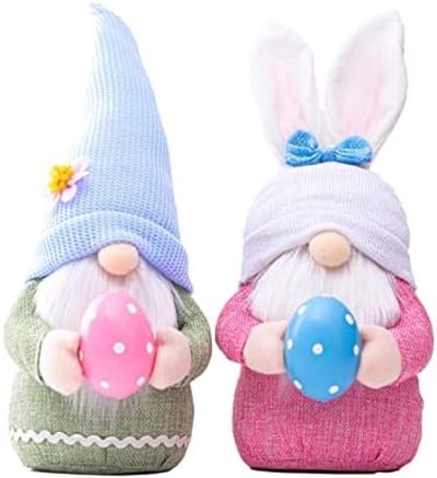 2 stuks handgemaakte pluche paaskabouters met eieren - zachte paasdecoratie voor binnen en buiten - lentethema decoratieve poppen voor feestdagen