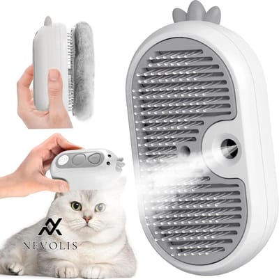 Nevolis Stoomborstel voor katten - langharige katten - huisdiervriendelijk verzorgingsinstrument met waterreservoir - wit .