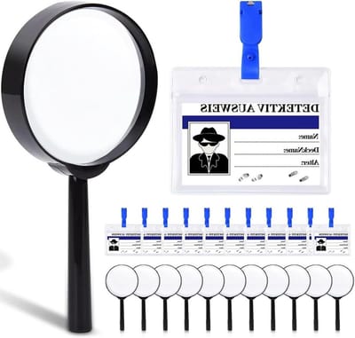 Detective Set voor Kinderen - Vergrootglas en Detective-identiteitskaarten - 12 stuks - Spionage Speelgoed voor Verjaardag en Rollenspel