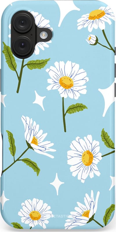 Casetastic hoesje geschikt voor Apple iPhone 16 Plus - MagSafe - Dubbellaagse bescherming - Margrietjes in de Wind - Fashion Case - Lichtblauw Wit Groen