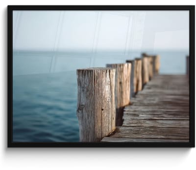 Poster in lijst - Fotolijst 80x60 cm - Posters - Houten steiger - Helderblauwe lucht - Posterlijst zwart - Decoratie - Wanddecoratie woonkamer - Muurdecoratie slaapkamer