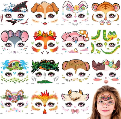 Dailygoods- Tatoeages Tijdelijk - 15 Vellen Kinderen - Schattige Dieren - Verjaardagsdecoraties - Creatieve Gezichtsaccessoires - Stimuleert Fantasie - Tatoeage Stickers