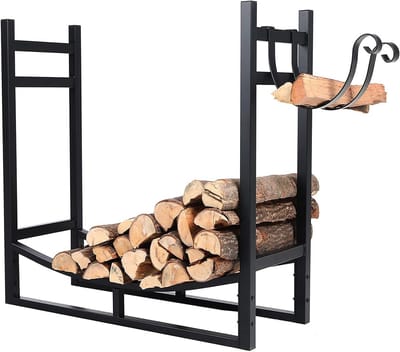 Zwart Heavy Duty Brandhout Rek voor Binnen en Buiten - 30 Inch Hoog met Aanmaakhout Houder