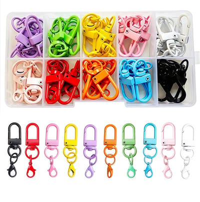 Dailygoods- Karabijnhaken 40 Stuks - Draaibare Metalen Clips - Sleutelhangers - Kreefthaken - Doe-het-zelf Accessoires - Transparante Opbergdoos - Sleutelhanger