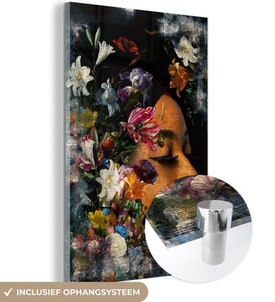 MuchoWow® Glasschilderij 40x60 cm - Schilderij acrylglas - Abstract - Vrouw - Natuur - Foto op glas - Schilderijen