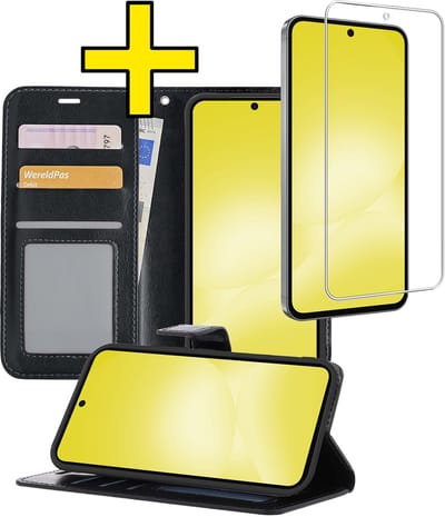 Hoesje - Met Screenprotector - Geschikt voor Samsung Galaxy A56 - Luxe Pasjeshouder - Bookcase Portemonee - Flip Case - Kunstleer Book Case - Flipcase - Book Cover - Walletcase - Portemonneehoes - Telefoonhoesjes - Zwart