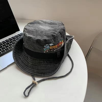 1 Stuk Zomer Trein Borduurwerk Panama Hoed Voor Vrouwen Strand Zon Bescherming Bucket Hoed Retro Bob Vissers Hoeden Vizier Visserij Petten One Size gray