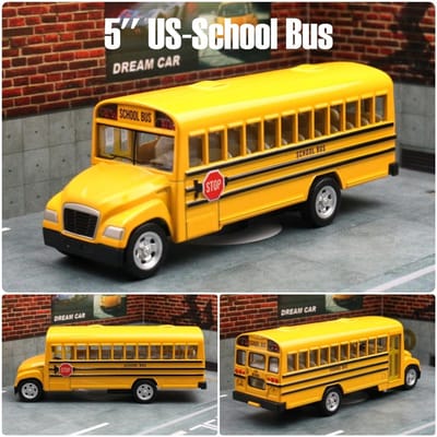 5'' Amerikaanse Schoolbus Speelgoedauto Voor Kinderen Rmz City Klassiek Diecast Miniatuur Voertuigmodel Pull Back Collectie Cadeau Voor Jongens yellow