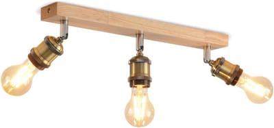 LVWIT Plafondlamp met 3 ledlampen, E27, vintage binnenverlichting, houten plafondlamp met rechthoekige basis, wandlamp slaapkamer, kroonluchter eetkamer (zonder lampen)