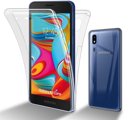 Cadorabo Hoesje geschikt voor Samsung Galaxy A02 CORE in TRANSPARANT - 360° Full Body Case Cover Beschermhoes Voor- en achterbescherming, all-round bescherming met displaybescherming