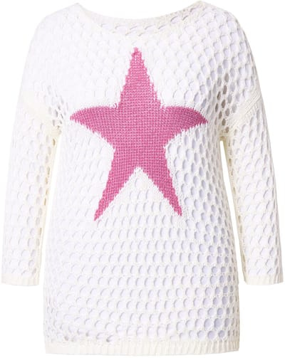 Angel of Style - Dames - Trui relaxed fit grof breisel ster 3/4-mouwen - Sneeuwwit - Maat 42