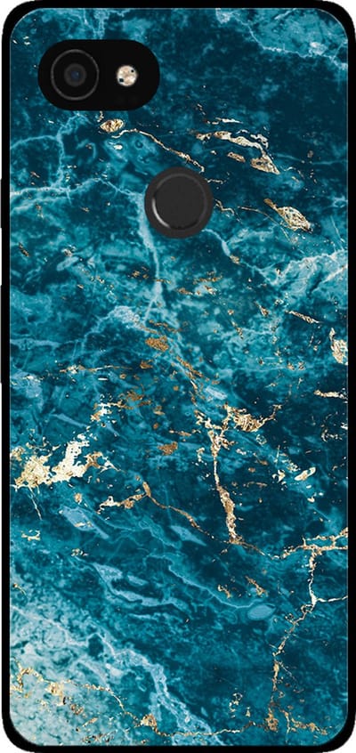 Smartphonica Telefoonhoesje voor Google Pixel 2 XL met marmer opdruk - TPU backcover case marble design - Blauw Goud geschikt voor Google Pixel 2 XL