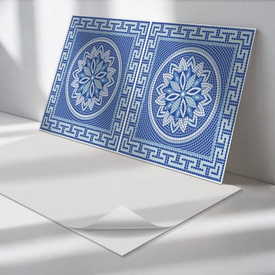 Wallfluent Vinyl Wandpaneel - Bloemenmozaïek Vinyl Wandbekleding - 100 cm x 50 cm - Blauw PVC wandpaneel - Verpakking van 1 stuk - Rechthoekig Wandbekleding Vinyl - Texturen Wandpaneel - Zelfklevend Muurpaneel - Wandpaneel Keuken en Badkamer