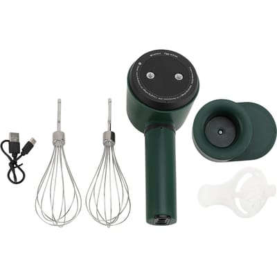 Batteur à main électrique sans fil avec 2 fouets, 1 200 mAh, rechargeable par USB, en acier inoxydable L black