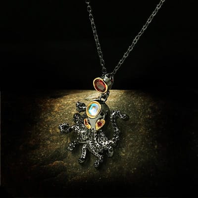 Luxe 925 Robijn Choker Hanger Ketting voor Vrouwen Retro Octopus Dier Zwart Goud Feest Cocktail Turkse Sieraden black