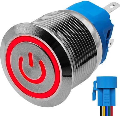 ProRide Metalen Drukschakelaar 12V ON-OFF met Aansluitkabel - 22mm - Aan/uit schakelaar - Spatwaterdicht - 12V/24V - LED Indicatie Rood