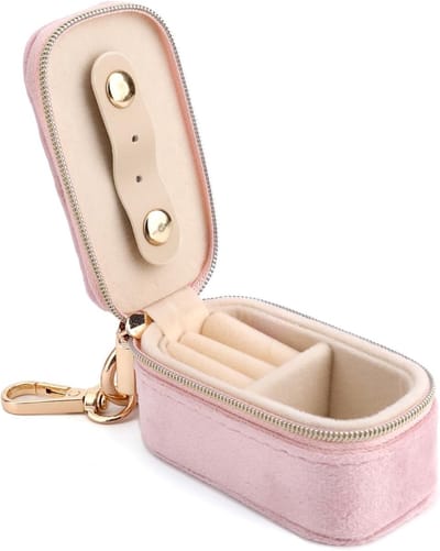 Mini Sieraden Doosje voor Reizen, Compacte Organizer met Compartimenten voor Oorbellen en Ringen, Ideaal Cadeau voor Vrouwen in Roze