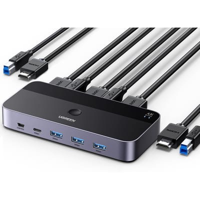 UGREEN KVM 2 1 HDMI KVM USB USB C en Monitor USB AV Selector Schakelaar, Ingang, Uitgang, 4K@60Hz Schakelaar, Driver-vrij, 3.0 & Schakelaar, Toetsenbord, Muis, grijze kleur