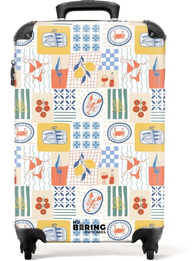 NoBoringSuitcases.com - Koffer - Italiaanse zomer print kleurrijk - Past binnen 55x40x20 cm en 55x35x25 cm - Trolley handbagage - Valiezen met wieltjes volwassenen - Reiskoffer op wielen - Rolkoffer lichtgewicht