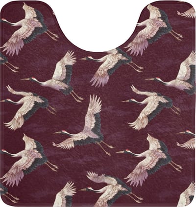 WC mat met uitsparing 55x60 cm - Antislip - Kraanvogels - Klassiek - Bordeaux - Toiletmat met uitsnijding - Vloermat - Douchemat - Toilet tapijt - Toiletmatten