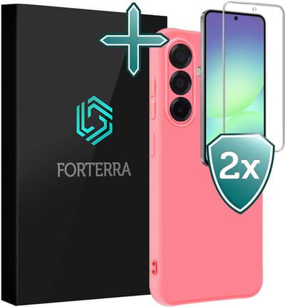Hoesje Met 2x Screenprotector - Geschikt voor Samsung Galaxy A56 - Sterk & Shockproof - Telefoon Hoes - Back Cover - Siliconen Case - Lichtroze