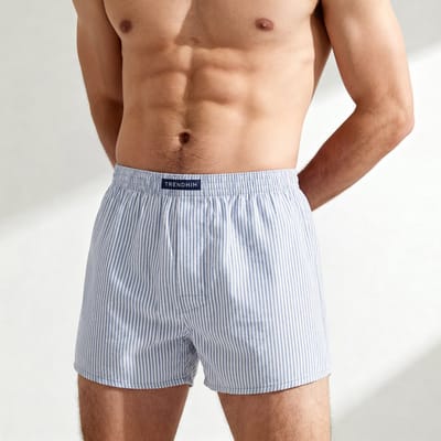 TrueFeel | 3-pack wit met blauw gestreepte losvallende premium katoenen boxershorts