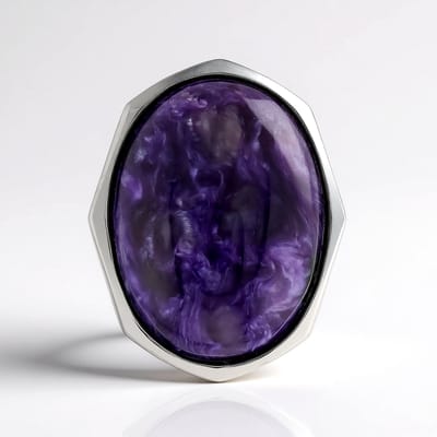 Cavill - Zilveren Ring met 13,56 ct Russische Charoiet Ovaal Cabochon - 925 Sterlingzilver - Paarse Edelsteen - Unieke & Duurzame Sieraden