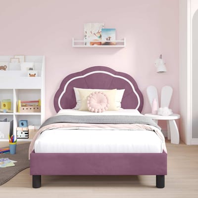 vidaXL - Kinderen - bedframe - met - hoofdboard - Paars - 80 - x - 200 - cm - Fluweel