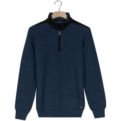 Baileys Trui Uni Color Half Zip Fine Structure Dark Denim Blue / male