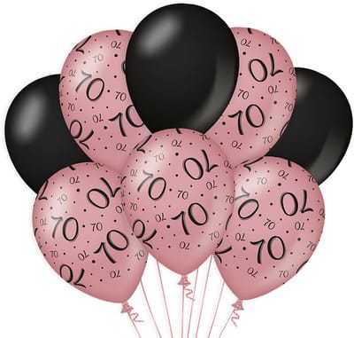 BTH - Latex Ballonnen - 70 Jaar - Rose-Zwart - Ballonnen - Verjaardag - 70 Jaar Verjaardag - Versiering - Decoratie - 8x