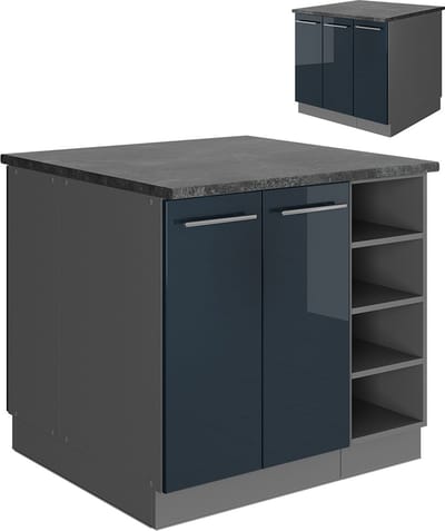 Vicco Fame-Line Keukeneiland – 90 cm zonder werkblad Donkerblauw hoogglans/antraciet