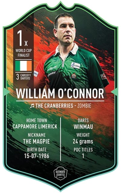 Ultimate Card William O'Connor – Darts Verzamelkaart – World Cup Finalist Editie – 37 x 25 cm – Premium Kunststof – Inclusief Echtheidscertificaat
