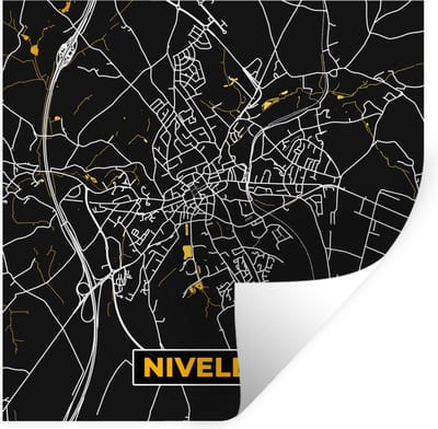 Muurstickers - Sticker Folie - Nivelles - Plattegrond - Kaart - Goud - Stadskaart - 100x100 cm - Plakfolie - Muurstickers Kinderkamer - Zelfklevend Behang XXL - Zelfklevend behangpapier - Stickerfolie