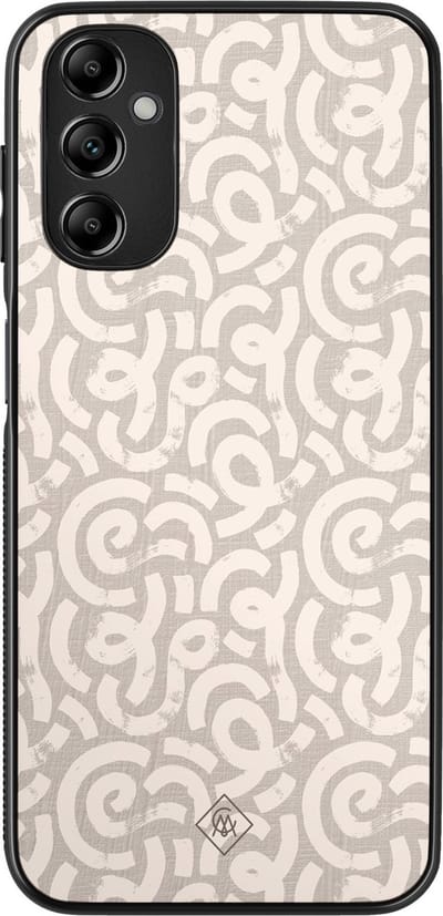 Casimoda® hoesje - Geschikt voor Samsung Galaxy A14 5G - Ivory Abstraction - Zwart TPU Backcover - Geometrisch patroon - Bruin/beige