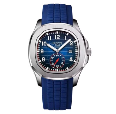 Nibosi - Herenhorloge - Mannen - Siliconen Sportband - Zilver Blauw - Doos - RVS