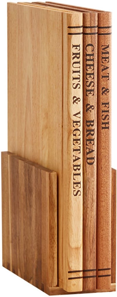 Snijplank - Dikke houten snijplank - Boekvormig - Antislip snijplankenset - Met sapcentrifuge - Decoratieve snijplankhouder - Driedelige set - Geschikt voor het snijden van fruit en vlees - Bruin