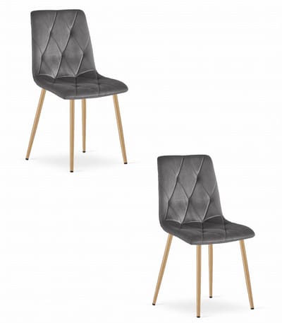 Set van 2 Eetkamerstoelen LIBRA Donkergrijs – Houtlook Metalen Poten, Modern Velvet Bekleding, Ergonomisch Design, Max. 120 kg