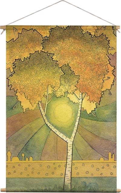 ILLUSTRATIE ZONSONDERGANG  | Textieldoek | Textielposter | Wanddecoratie | 90CM x 135CM” | Schilderij