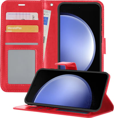 Hoesje - Geschikt voor Samsung Galaxy S23 FE - Luxe Bookcase - Walletcase Hoes - Portemonnee - Cover - Telefoonhoes - Rood