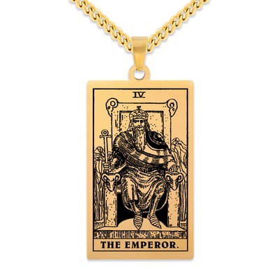 Tarot Ketting IV: De Keizer / The Emperor - Goudkleurig Stainless Steel - Grote Arcana uit Rider-Waite Geïnspireerd - 60cm - Pax Amare