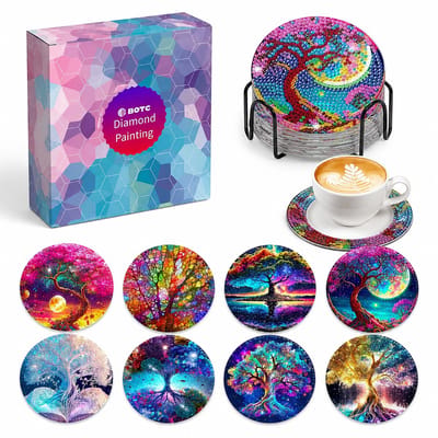 BOTC Diamond Painting - Onderzetters met Houder - Set van 8 - Pakket Volwassenen en Kinderen - Cadeau