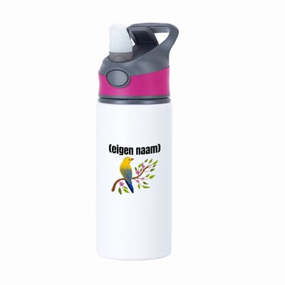 Hacebo® - vogel in een boom met eigen naam waterfles met rietje roze - Vogels - dieren liefhebber - iemand die houdt van vogels - verjaardag - cadeau - kado - geschenk - water fles - 650ML