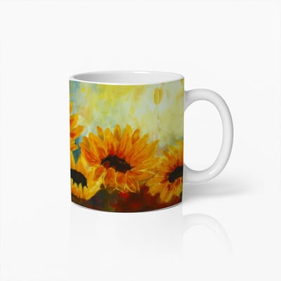 Heldere Zonnebloem Kunst Mok – Levendige Bloemen Keramische Koffiekop voor Natuurliefhebbers