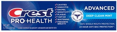 Crest Pro-Health Advanced Tandpasta 144 g (Deep Mint) – Fluoride voor Tandenbescherming, Diep Reinigende Mint voor Frisse Adem en Complete Mondgezondheid