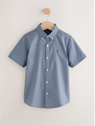 Next - Jongens - Oxford-overhemd met korte mouwen en logo en met hoog katoengehalte - Blauw