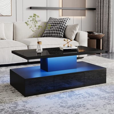 Sweiko Salontafel - LED verlichting - Hoogglans - Open schap - Met lade - Zwart