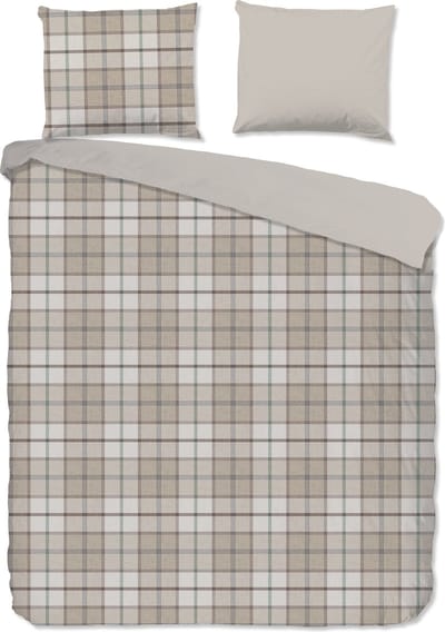 Good Morning dekbedovertrek geruite print - Lits jumeaux 240x200/220 cm - Zand - 100% Katoen flanel