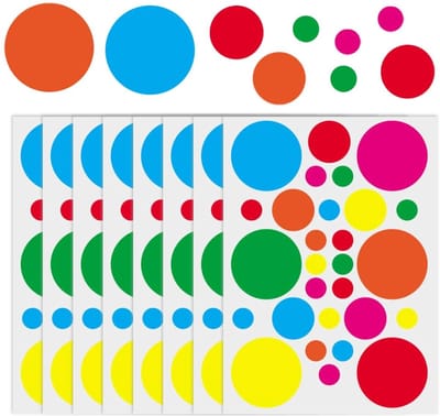 Dailygoods- Ronde Stickers 224 Stuks - Kleurrijke Zelfklevende Plakstippen - Voor Klaslokaal/Kantoor - 8 Vellen - Meerdere Maten/Kleuren - Hoogwaardige PVC-Papier