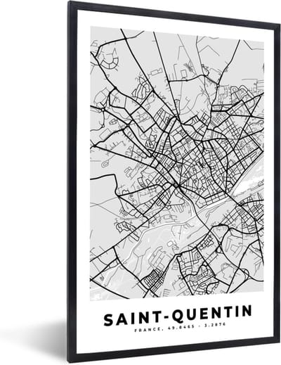 Fotolijst incl. Poster - Saint-Quentin - Plattegrond - Frankrijk - Kaart - Stadskaart - 40x60 cm - Posterlijst