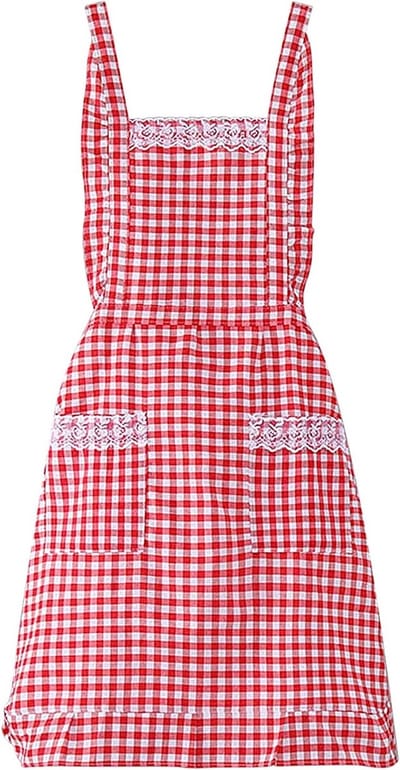 Stijlvol keukenschort met zakken in bloemenpatroon, ideaal voor koken en bakken, cadeau-idee 78 x 70 cm, rood, M